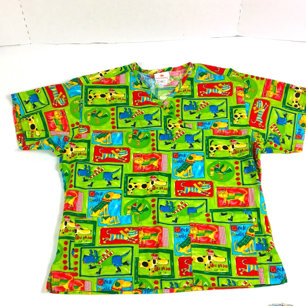 Peaches Dog & Cat Scrub Top Size XS Nursing‎ Lime multi